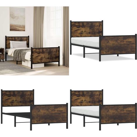 Cadre de lit en métal sans matelas chêne fumé 80x200 cm - Cadre De Lit - Lit Double - Lit En Métal - Lit Moderne - Literie - Home & Living (1/5)