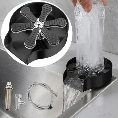 Rince Verre Evier, Lave Verre pour éVier Lavabo, Rince Verre Brosse En Verre pour éVier De Bar, En Acier Inoxydable, Lave Biberon Bouteille, Accessoire Evier Cuisine, Rinceur De Verre, Noir (1/5)