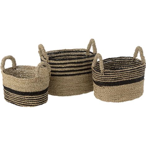 Panier rangement en raphia naturel et noir avec anses élégantes - Naturel et noir tressé (1/3)