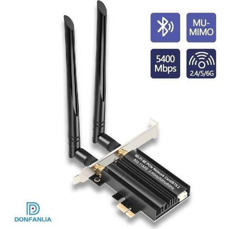 (Noir)Carte WiFi 6E PCIe Carte WiFi Pour PC 5400 Mbps Bluetooth 5.2 adaptateur sans fil Bi-bande avec MU-MINO, Compatible Windows 11 (1/4)