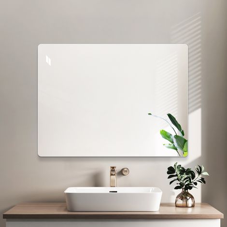 Miroir mural 100 x 75 cm sans cadre, verre argenté HD 5 mm avec film anti-éclats, pose horizontale ou verticale, salle de bain, chambre, CHICFURN (1/5)
