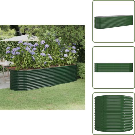 Lit surélevé de jardin Acier enduit de poudre 296x80x68 cm Vert - Jardinière Surélevée - Bac À Fleurs - Pot De Fleurs Extérieur - Décoration Jardin - Plante Extérieure (1/5)