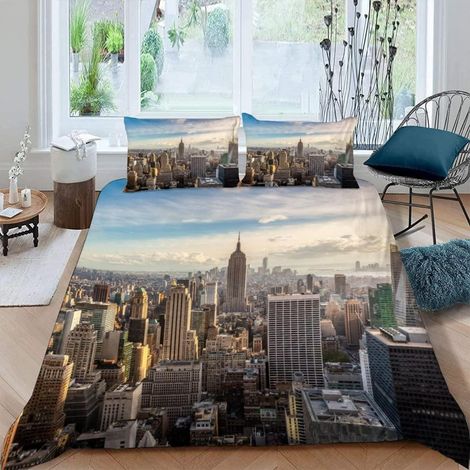 Bettwäsche 200x200 cm New York Skyline 3D Motiv Mikrofaser mit Reißverschluss und 2 Kissenbezügen 80x80 cm