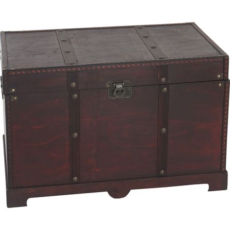 Coffre bois de décoration malle au trésor Valence aspect antiquité, 39x67x38cm - carré (1/5)