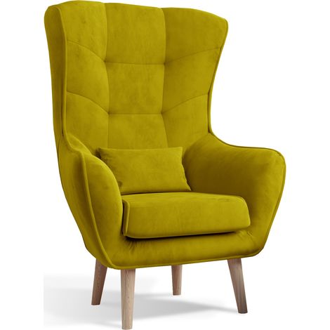 Fauteuil bergère velours vert anis capitonné Lazza 80cm (1/5)