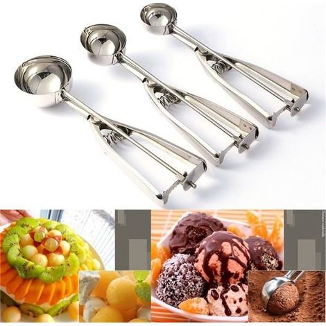 3Pcs en acier inoxydable Ice Cream Scoop Crème Glacée Portionneuse Cookie Spoon(4cm, 5cm, 6cm) (1/4)