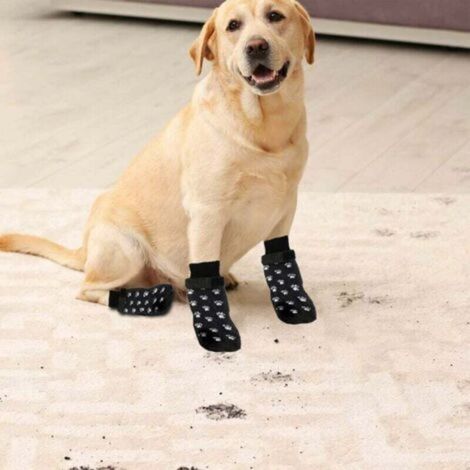 2 Paires，Chaussettes Anti-Dérapantes Chien Chat, Chaussettes Antidérapantes pour Chiens, Réglables pour Chien Chaussettes, Convient pour Les Petits ou Gros Chiens et Chats(L, Noir) TRIMEC