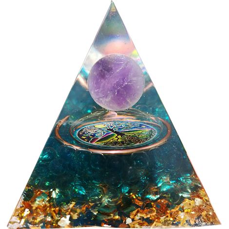 Pyramide d'orgonite en résine époxy, ornement décoratif exquis de 5 cm pour la maison ou le bureau. Arbre de Vie en verre QK18. (1/5)