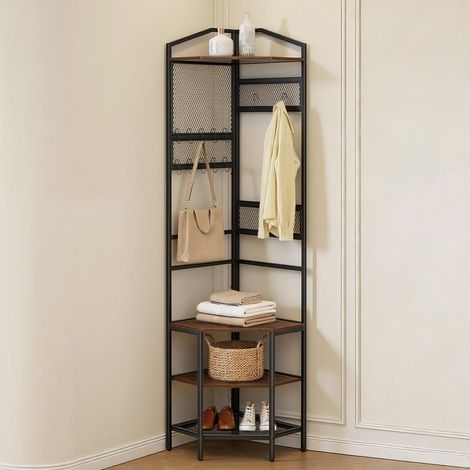 Rangement d'entrée - porte-manteau d'angle avec crochets, étagère haute et range-chaussures (1/5)