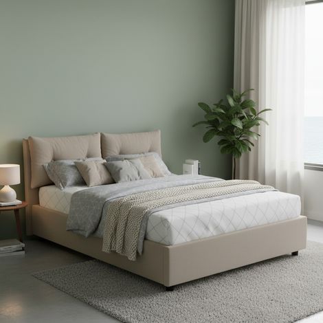 Dmora - Cama matrimonial Dmerol, Cama contenedor con tapizado en ecopiel, 100% Made in Italy, Apertura frontal, adecuado para colchón Cm 160x200, Tórtola (1/5)