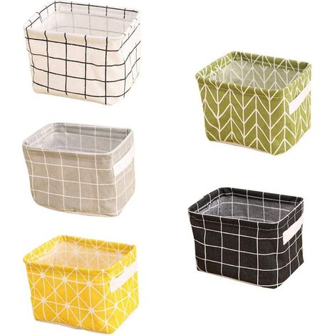 Panier De Rangement - 20x16x13 Cm - Tissu Coton Mélangé Avec Doublure PE Imperméable - Pliable Avec 2 Poignées - Lot De 5 (1/5)
