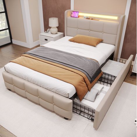 struttura letto 90x200 con LED USB e 2 cassetti OKMYHOME (1/5)
