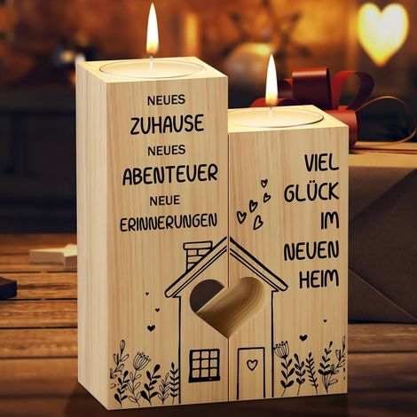 Kerzenhalter Einweihungsgeschenk Neue Wohnung Glück Teelichthalter Holz (1/5)