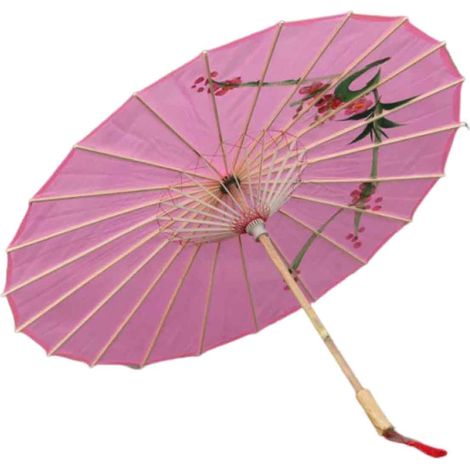 Parasol décoratif chinois en papier peint à l'huile (rose), idéal pour une fête de mariage. (1/5)