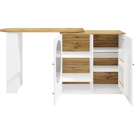 Table de bar pivotante à 360° avec espace de rangement, 138x39x105 cm, MDF et métal, blanc/noir (1/5)