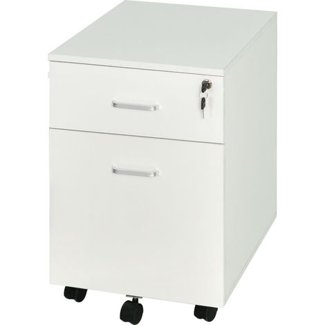 Classeur de bureau à roulettes, 2 tiroirs pour documents A4, verrouillable, 40 x 49 x 58 cm, blanc (1/4)