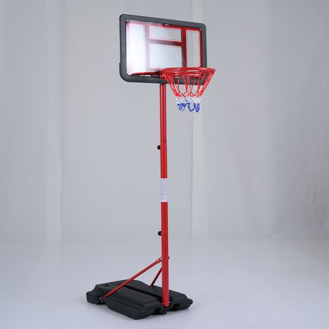 Panier de basket enfant rouge réglable de 95 à 155 cm avec base lestable et panneau en PE pour jardin, cour et intérieur
