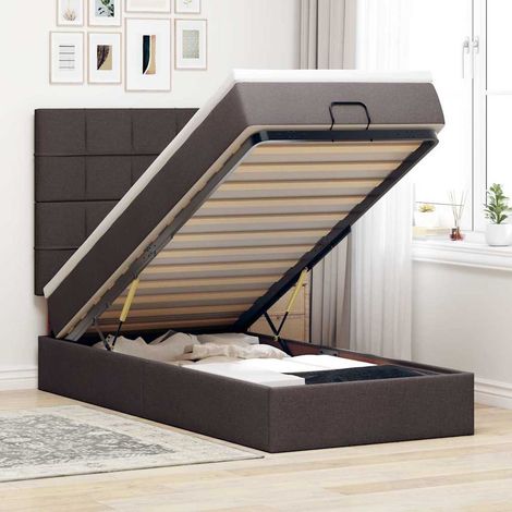 Estructura cama otomana colchón tela marrón oscuro 90x190 cm vidaXL (1/5)