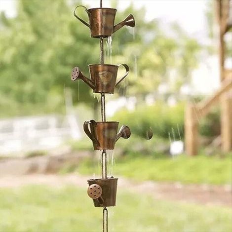 Metal Rain Chain, Métal Bouilloire Drain Eau Pluie Guide Chaîne, Chaîne d'eau de Pluie Fonctionnel et décoratif pour gouttières (Bouilloire) (1/3)