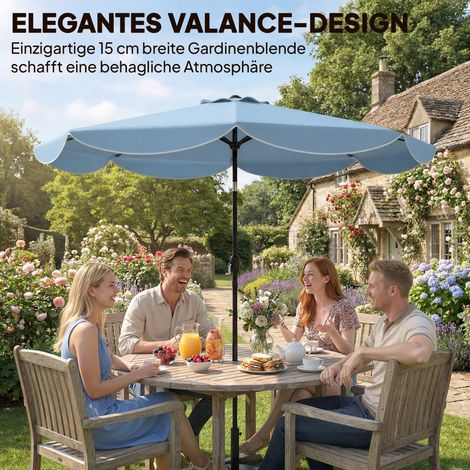 Parasol rond balcon plage inclinaison 3 positions manivelle 8 baleines Ø 265 x 235 cm hauteur bleu ciel (1/4)