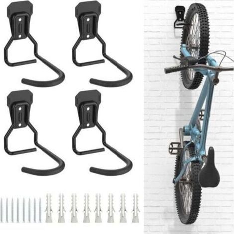 BUNTHAUS AIMOONSA Lot de 4 Crochets Vlo, Supports de Cintre en Fer, Support Mural de Rangement Robuste en Forme de L, Vertical de Vlo Pratique pour Maison Garage, Noir