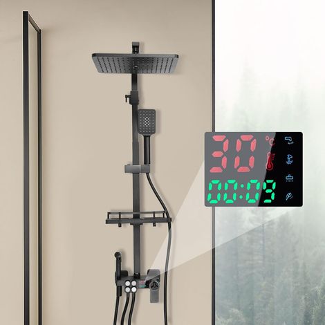 Thermostatische LCD-Regendusche, Wandduschensystem, Höheneinstellbar, komplettes Zubehör