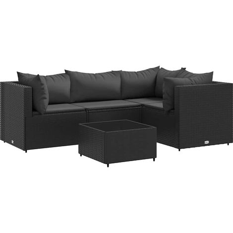 vidaXL 5 Piece Garden Lounge Set with Cushions Black Poly Rattan (1/5)