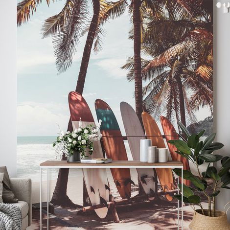 Papier peint panoramique - Palmiers Planches de Surf - 130 cm x 195 cm (1/4)