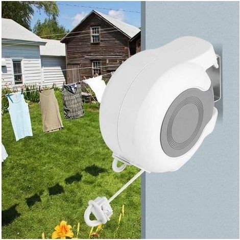 Etendoir to laundry double retractable and extendable for outdoor, fastening wall-mounted, adjustable, white, dimensions total : 20,5 x 16 x 10 cm (1/5)
