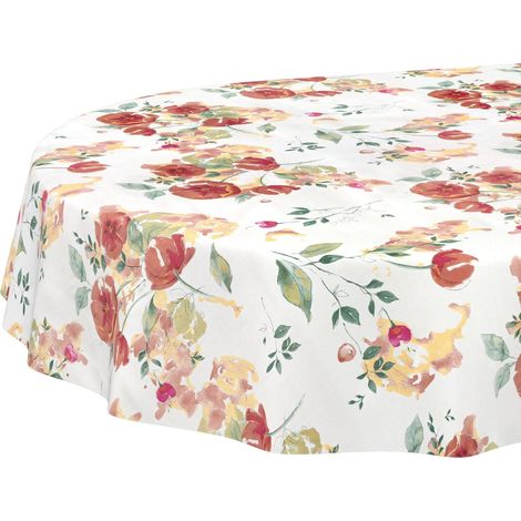 Nappe en Toile cirée Lavable, Facile d'entretien, imperméable, Effet Lotus, pour Table de Jardin, Motif Coquelicots, Ovale, 220 x 140 cm, Bord coupé (1/5)