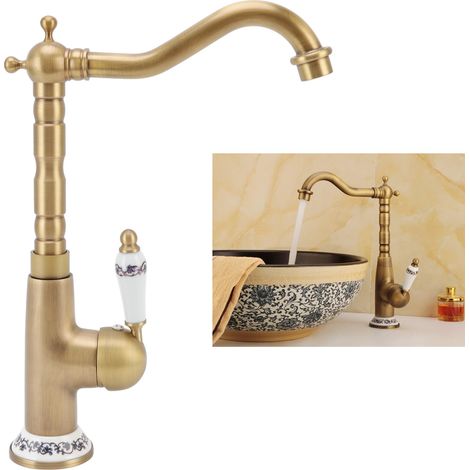 Robinet de Cuisine Antique en Cuivre Doré, Mitigeur à Rotation 360° pour Évier de Cuisine ou Salle de Bain, Style Rétro Européen