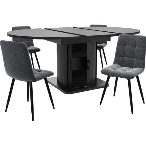 Tavolo da pranzo rotondo estensibile a ovale 118-158 cm in MDF nero HOMVRA (1/5)