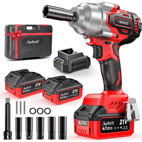 Clé à chocs sans fil 21V 850N.m avec 2 batteries 4.0Ah – Moteur Brushless – 5 douilles incluses – Pour entretien automobile et bricolage