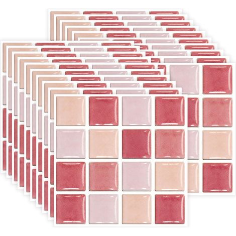 Autocollants carreaux mosaïque lot de 30 résistants à la chaleur étanches décoration pour cuisine et salle de bain couleur rose 20 x 20 cm (1/5)
