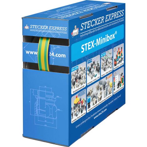 STEX24 Schrumpfschlauch 2:1, Minibox mit 7,7m, grün/gelb 9,5/4,8mm, 3/8 Zoll, WSB2 Schrumpftemperatur mind. 110°C, vollständig bei mind. 120°C - 1 Stück (1/2)