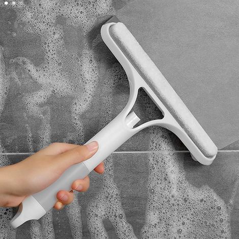 (Blanc) Essuie Glace 3 en 1, Pulvérisation d'eau, Raclette de Nettoyage de Verre Portable Efficace pour Fenêtres, Voiture, Maison, Verre, Portes de Douche, Carrelage Miroir (1/5)