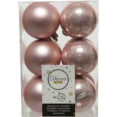 Kaemingk 12 Bruchsichere Rosa Weihnachtskugeln Glänzend und Matt 60 mm