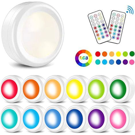 3pc Spot Led Sans Fil Rechargeable Rgb, Dimmable Lampe Placard Couleur Avce Telecommande Eclairage Vitrine Autocollante Lumiere Cuisine Sous Meubl (1/3)