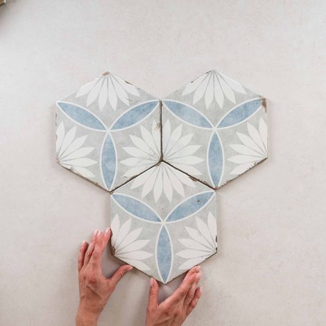 Carrelage imitation carreaux de ciment 21x25cm – Grès cérame mat – 0,52m² – Pour cuisine et salle de bain – Série Bohemia (1/5)