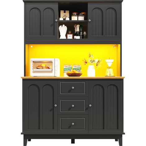 Buffet de cuisine,Armoire haute intelligente 120x40x180 cm–Avec LED,réglable 3 niveaux,4 portes 3 tiroirs,USB,anti-basculement,Noir (1/5)