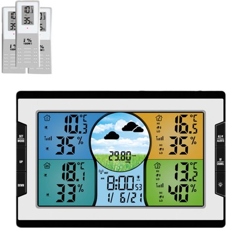 One Drag Trois Trois canaux avec fonction d'alarme Température et humidité intérieures et extérieures Station météo Réveil électronique Horloge à calendrier perpétuel (1/5)