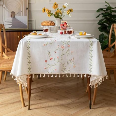 Nappe en toile cirée, déperlante, lavable, 140 x 180 cm, broderie florale (1/5)