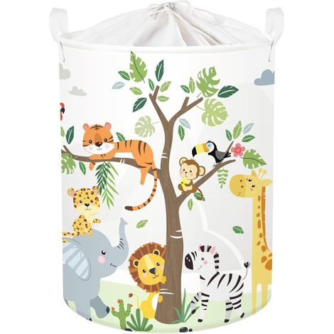 Corbeille a Linge Animal de la Forêt Repliable Panier Rangement Jouets Vêtements pour Maison Girafe 63L (1/5)