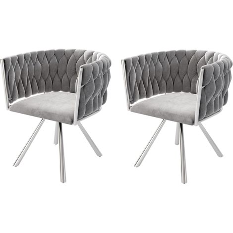 Chaise de salle à manger en velours, lot de 2, chaise pivotante grise avec pieds en métal argenté (1/5)