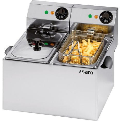 Friteuse double - 2x4L - Température 0/+180°C - Cuves amovibles - Thermostat sécurité - Saro