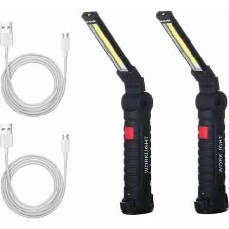 2 x COB Arbeitsleuchte, wiederaufladbare LED Arbeitslampe, COB Werkstattlampe, Taschenlampe, Arbeitslicht, LED Arbeitslampe mit Magnetfuß, Inspektionslampe für Wandern, Camping (1/5)