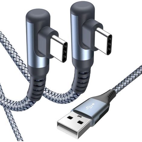 90 Degree Angled USB-C Cable [2M 2-Pack] 3.1A Fast Charging USB-C Charger Cable Compatible with iPhone 16 15 Pro Max, Samsung Galaxy S24 S23 S22, Sony, Xiaomi, Huawei, Pixel, and other USB-C devices (1/4)