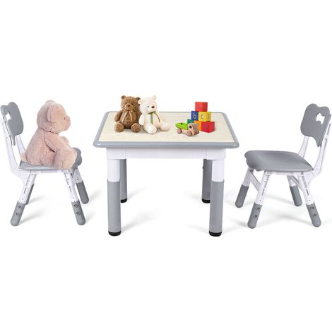 Randaco Mesa infantil con 2 sillas regulables en altura 60 x 60 cm, tablero lavable multifunción para jugar y estudiar (1/5)