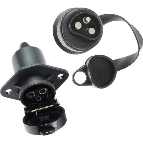 Prise Remorque 3 Broches et Fiche pour Remorque 12V, Prise Électrique 3 Broches Femelle Connecteur Prise Attelage Remorque Male 3 Broches Étanche pour Machines Agricoles, Camions, Bateaux (1/5)