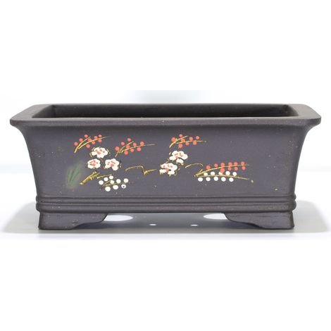 Vaso bonsai rettangolare decorato a mano cm. 28,5 (1/3)